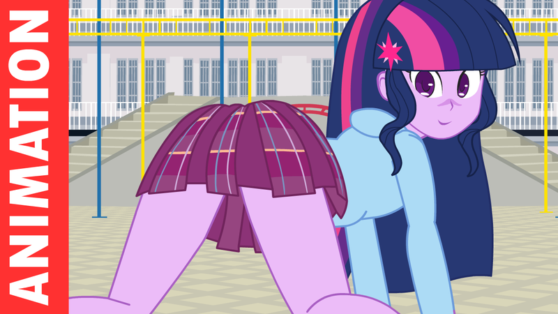 Size: 1280x720 | Tagged: suggestive, artist:minusclass, derpibooru import, sci-twi, twilight sparkle, equestria girls, animated at source, ass, clothes, crystal prep academy uniform, female, legs, pleated skirt, presenting, school uniform, skirt, skirt lift, solo, twibutt, youtube link
