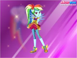 Size: 800x600 | Tagged: safe, artist:user15432, derpibooru import, rainbow dash, equestria girls, legend of everfree, clothes, crossed arms, crystal guardian, crystal wings, cutie mark, looking at you, ponied up, purple background, shoes, sneakers, solo, sparkles, starsue, super ponied up, winged humanization, wings
