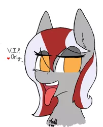 Size: 675x833 | Tagged: suggestive, artist:axisthechangeling, derpibooru import, oc, oc:royal flush, unofficial characters only, pony, bust, heart, red mane, simple background, solo, tongue out, white background, white mane, yellow eyes