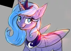 Size: 1255x899 | Tagged: safe, artist:redchetgreen, derpibooru import, princess luna, alicorn, pony, colored sketch, female, gray background, looking at you, mare, s1 luna, simple background, solo