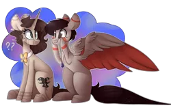 Size: 4844x3122 | Tagged: safe, artist:umiimou, derpibooru import, oc, oc:abby rae, oc:jack, unofficial characters only, pegasus, pony, unicorn, absurd resolution, colored wings, colored wingtips, female, high res, jabby, male, mare, simple background, sitting, squishy cheeks, stallion, transparent background