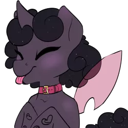 Size: 3000x3000 | Tagged: safe, artist:veesocks, derpibooru import, oc, oc:dazzling flash, unofficial characters only, changeling, :p, changeling oc, collar, commission, icon, purple changeling, simple background, solo, tongue out, transparent background