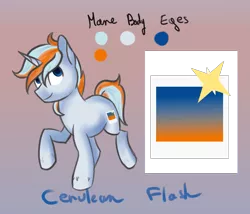 Size: 2419x2070 | Tagged: safe, artist:ilynalta, derpibooru import, oc, oc:cerulean flash, unofficial characters only, pony, unicorn, gradient background, high res, male, raised hoof, reference sheet, solo, stallion