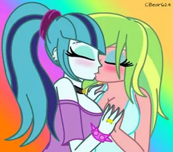 Size: 1088x959 | Tagged: safe, artist:cbear624, derpibooru import, lemon zest, sonata dusk, equestria girls, breasts, busty lemon zest, busty sonata dusk, cleavage, female, kissing, lemonata, lesbian, lgbt, shipping