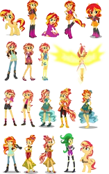 Size: 1390x2211 | Tagged: safe, artist:osipush, derpibooru import, mane-iac, sunset shimmer, pony, dance magic, equestria girls, friendship games, legend of everfree, mirror magic, movie magic, rainbow rocks, spoiler:eqg specials, barefoot, boots, camp everfree outfits, clothes, daydream shimmer, doll, equestria girls minis, feet, high heel boots, jacket, leather jacket, looking at you, outfits, pajamas, party dress, ponied up, pony ears, simple background, solo, super ponied up, toy, transparent background, vector