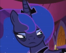 Size: 227x184 | Tagged: safe, derpibooru import, screencap, princess luna, pony, a royal problem, bags under eyes, canterlot castle, cropped, glare, jewelry, majestic as fuck, picture for breezies, regalia, solo, tired