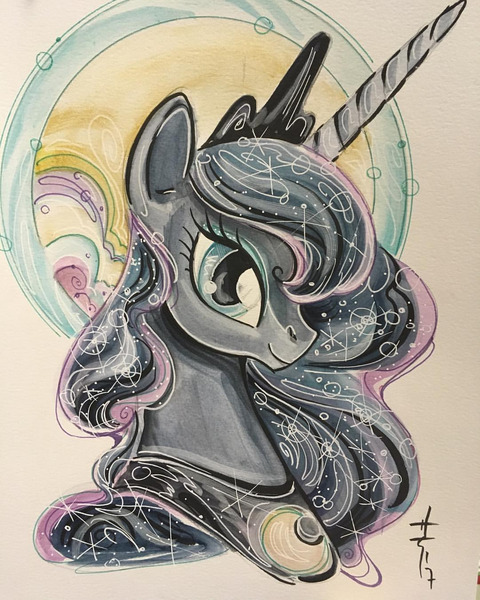 Size: 1080x1349 | Tagged: safe, artist:sararichard, derpibooru import, princess luna, alicorn, pony, bust, portrait, solo, traditional art