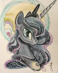 Size: 1080x1349 | Tagged: safe, artist:sararichard, derpibooru import, princess luna, alicorn, pony, bust, portrait, solo, traditional art