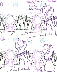 Size: 1280x1611 | Tagged: safe, artist:adorkabletwilightandfriends, derpibooru import, spike, starlight glimmer, dragon, pony, comic:adorkable twilight and friends, adorkable friends, comic, dimples, dimples of venus, lineart, moon, night, plot, sitting, slice of life