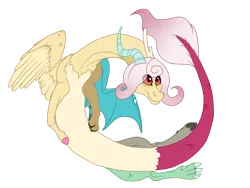 Size: 1260x945 | Tagged: safe, artist:bijutsuyoukai, derpibooru import, oc, oc:tilt-a-whirl, unofficial characters only, draconequus, hybrid, interspecies offspring, offspring, parent:discord, parent:fluttershy, parents:discoshy, simple background, solo, transparent background