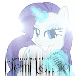 Size: 800x800 | Tagged: safe, artist:drewdini, artist:penguinsn1fan, derpibooru import, rarity, pony, cover, demi lovato, magic, microphone, parody, solo