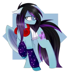 Size: 1280x1319 | Tagged: safe, artist:cupofvanillatea, derpibooru import, oc, oc:dark, oc:despy, unofficial characters only, pony, bandage, clothes, female, fusion, headphones, leg warmers, mare, one winged pegasus, socks, solo