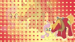 Size: 1920x1080 | Tagged: safe, artist:bluedragonhans, artist:littletiger488, artist:stargirl969, derpibooru import, edit, big macintosh, fluttershy, blushing, female, fluttermac, heart, male, shipping, straight, wallpaper, wallpaper edit, zoom layer