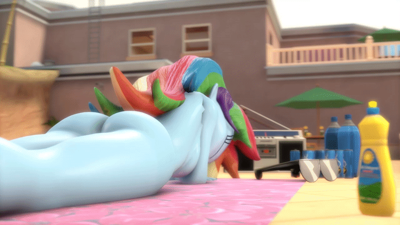 Size: 800x450 | Tagged: questionable, artist:asmodeusthesexlord, derpibooru import, rainbow dash, equestria girls, 3d, animated, ass, breasts, butt expansion, casual nudity, expansion, female, gif, growth, inflation, large butt, looking back, nudity, prone, rainbutt dash, sexy, solo, solo female, source filmmaker, the ass was fat