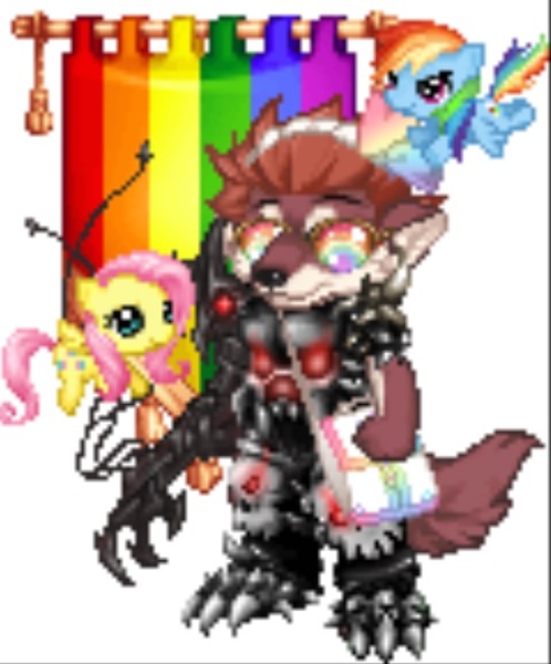 Size: 543x654 | Tagged: safe, derpibooru import, fluttershy, rainbow dash, pony, furry, fursona, gaia, gaia online, gay pride flag, lgbt, obligatory pony, old profile picture, pride, pride flag