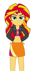 Size: 1500x3000 | Tagged: safe, artist:nano23823, artist:ponyalfonso, derpibooru import, edit, vector edit, sunset shimmer, equestria girls, belly button, clothes, female, looking at you, midriff, short shirt, simple background, skirt, solo, transparent background, vector