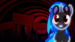 Size: 1920x1080 | Tagged: safe, artist:allicornuk, derpibooru import, edit, vinyl scratch, pony, unicorn, music, neon, red eyes, smiling, solo, sunglasses, wallpaper, wallpaper edit, wrong eye color