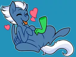 Size: 1241x929 | Tagged: safe, artist:/d/non, derpibooru import, night glider, pegasus, pony, 30 minute art challenge, bellyrubs, blue background, disembodied hand, female, hand, heart, mare, on back, outline, simple background, solo, tongue out