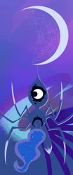 Size: 799x1920 | Tagged: safe, artist:her majestys monsters, derpibooru import, princess luna, monster pony, original species, spiderpony, crescent moon, female, moon, solo, species swap, spiderluna (species swap), spider web, tangible heavenly object