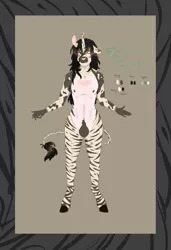 Size: 1280x1866 | Tagged: suggestive, artist:mint-and-love, derpibooru import, oc, oc:pinto bean, unofficial characters only, anthro, zebra, zebracorn, anthro oc, fluffy, horn, image, jpeg, male, nudity, pinto, pubic fluff, reference, solo, solo male
