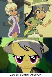 Size: 593x871 | Tagged: safe, derpibooru import, chestnut magnifico, daring do, pony, equestria girls, movie magic, spoiler:eqg specials, comparison, india movie set, spanish