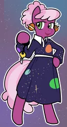Size: 1089x2085 | Tagged: safe, artist:/d/non, derpibooru import, cheerilee, earth pony, semi-anthro, 30 minute art challenge, bipedal, clothes, dress, ear piercing, earring, female, jewelry, key, lipstick, magic school bus, ms. frizzle, piercing, solo
