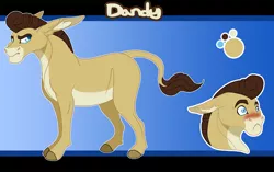 Size: 1080x680 | Tagged: safe, artist:bijutsuyoukai, derpibooru import, oc, oc:dandy, unofficial characters only, donkey, pony, image, male, offspring, parent:cranky doodle donkey, parent:matilda, parents:crankilda, png, reference sheet, solo