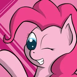 Size: 4500x4500 | Tagged: safe, artist:cloudyskieswrites, derpibooru import, pinkie pie, pony, absurd resolution, bust, one eye closed, portrait, smiling, solo, wink