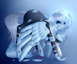 Size: 2300x1900 | Tagged: semi-grimdark, artist:x-piiu, derpibooru import, oc, oc:platinum steel, unofficial characters only, alicorn, pony, alicorn oc, blood, feather, female, glowing horn, injured, looking at you, mare, solo