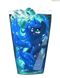 Size: 1000x1300 | Tagged: safe, artist:mitralexa, derpibooru import, princess luna, alicorn, pony, cup, cup of pony, cute, female, glass, ice, lunabetes, mare, micro, missing accessory, simple background, solo, transparent background, underwater, water