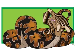 Size: 1485x1063 | Tagged: safe, artist:katiex-factor, derpibooru import, oc, unnamed oc, unofficial characters only, lamia, original species, snake pony, female, green eyes, looking at you, mare, scales, snake tongue, solo, tongue out