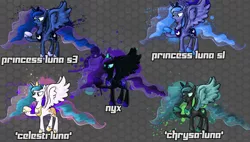 Size: 3714x2107 | Tagged: safe, artist:fundz64, derpibooru import, nightmare moon, princess luna, oc, oc:nyx, alicorn, pony, fighting is magic style, recolor