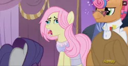 Size: 1013x524 | Tagged: safe, derpibooru import, edit, edited screencap, screencap, fluttershy, lily lace, starstreak, pony, honest apple, derp, faic, open mouth, tongue out