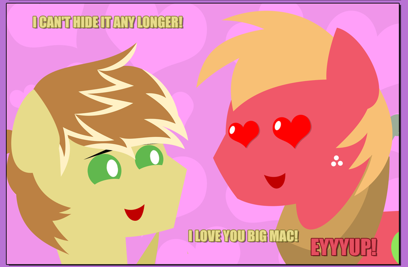 Size: 1170x768 | Tagged: safe, artist:estories, derpibooru import, edit, big macintosh, feather bangs, pony, hard to say anything, comic, cropped, feathermac, gay, heart eyes, male, pointy ponies, shipping, wingding eyes