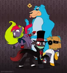 Size: 3412x3743 | Tagged: safe, artist:foxbeast, derpibooru import, ponified, pony, unicorn, 505, black hat (villainous), crossover, demencia, dr. flug, paper bag, villainous