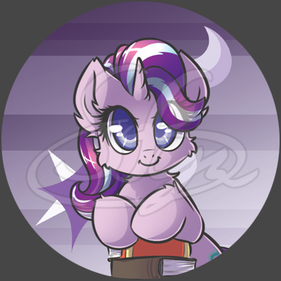 Size: 400x400 | Tagged: safe, artist:sapphfyr, derpibooru import, part of a set, starlight glimmer, pony, unicorn, book, button, button design, colored pupils, cutie mark, obtrusive watermark, smiling, solo, watermark