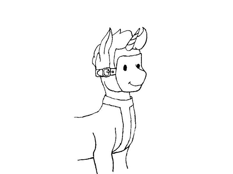 Size: 912x684 | Tagged: safe, artist:konstantin-kholchev, derpibooru import, oc, pony, unicorn, fallout equestria, fallout equestria: the rovers, horn, lineart, mask, monochrome, solo, unicorn oc, vault boy, vault suit