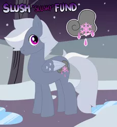 Size: 1836x2000 | Tagged: safe, artist:amaraburrger, derpibooru import, oc, oc:slush fund, unofficial characters only, earth pony, hybrid, pegasus, pony, cold weather, female, mare, mixed race, sleet, slush, slushy, snow, solo