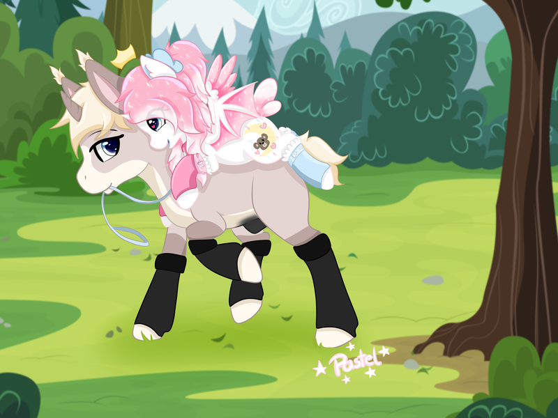 Size: 5000x3750 | Tagged: questionable, artist:otpl, artist:pastel-pony-princess, derpibooru import, oc, oc:ark, oc:dreamy stars, unofficial characters only, alicorn, mule, pony, absurd resolution, clothes, floating crown, forest, heart eyes, nudity, sheath, size difference, socks, warmers, wingding eyes