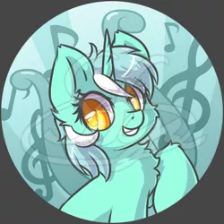 Size: 400x400 | Tagged: safe, artist:sapphfyr, derpibooru import, part of a set, lyra heartstrings, pony, unicorn, button design, clef, colored pupils, cutie mark, female, grin, mare, music notes, obtrusive watermark, smiling, solo, watermark