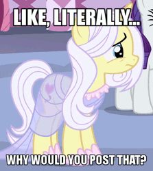 Size: 448x502 | Tagged: safe, derpibooru import, screencap, lily lace, rarity, pony, unicorn, honest apple, animated, cropped, crying, cute, eye shimmer, female, gif, image macro, literally, meme, sad, sadorable, why would you post that