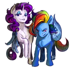 Size: 840x818 | Tagged: safe, artist:arainmorn, derpibooru import, rainbow dash, rarity, pony, female, hug, lesbian, raridash, shipping, simple background, smiling, smirk, transparent background, winghug