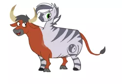 Size: 1751x1211 | Tagged: artist:theunknowenone1, bull, conjoined, cow, cowbra, derpibooru import, fusion, male, multiple heads, safe, simple background, two heads, we have become one, white background, zebra, zebrow