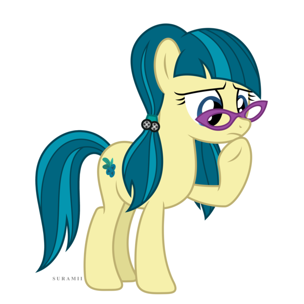 Size: 6000x6000 | Tagged: safe, artist:suramii, derpibooru import, juniper montage, ponified, earth pony, pony, equestria girls, spoiler:eqg specials, absurd resolution, equestria girls ponified, gimp, glasses, pigtails, simple background, solo, thinking, transparent background, vector