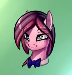 Size: 700x725 | Tagged: safe, artist:starfall-spark, derpibooru import, oc, oc:rose shelf, unofficial characters only, earth pony, pony, bowtie, bust, colored sketch, freckles, lidded eyes, portrait, solo