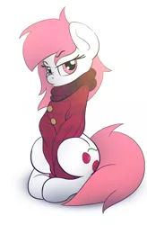 Size: 2195x3351 | Tagged: safe, artist:sharemyshipment, derpibooru import, oc, oc:cherry cerise, unofficial characters only, pony, buttons, clothes, simple background, solo, sweater, turtleneck, white background