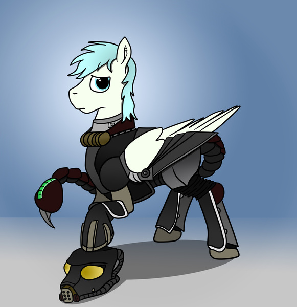 Size: 3754x3875 | Tagged: safe, artist:capt-sierrasparx, derpibooru import, oc, oc:snowball(peskyjewel), unofficial characters only, pegasus, pony, fallout equestria, armor, enclave armor, foe adventures, grand pegasus enclave, hellfire armor, male, power armor, solo, stallion