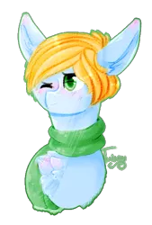 Size: 429x635 | Tagged: safe, artist:twinkepaint, derpibooru import, oc, oc:shiro, unofficial characters only, pony, blushing, bust, chest fluff, clothes, male, one eye closed, portrait, scarf, simple background, solo, stallion, transparent background