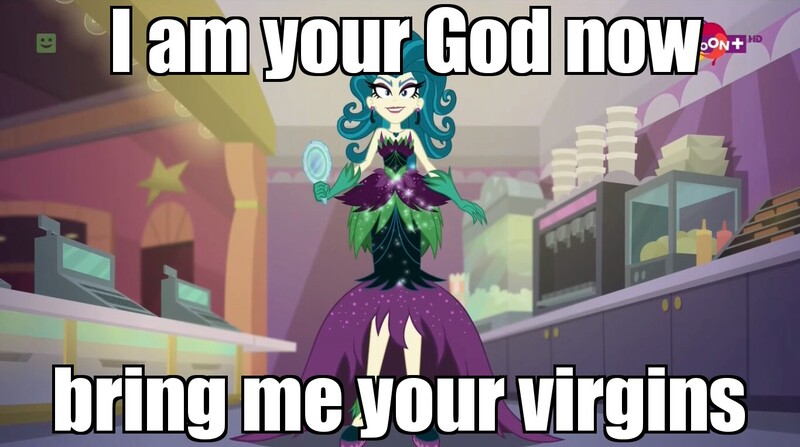 Derpibooru Import Edit Edited Screencap Equestria Girls Evil Female Final Form Giantess I Am Your God Now Bring Me Your Virgins Image Macro Juniper Monstar Juniper Montage Macro Magic Meme