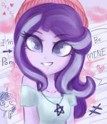Size: 1024x1185 | Tagged: safe, artist:dressella, derpibooru import, starlight glimmer, equestria girls, art, awesome, beautiful, cool, female, hat, heart, looking at you, pentagram, pretty, smiling, solo